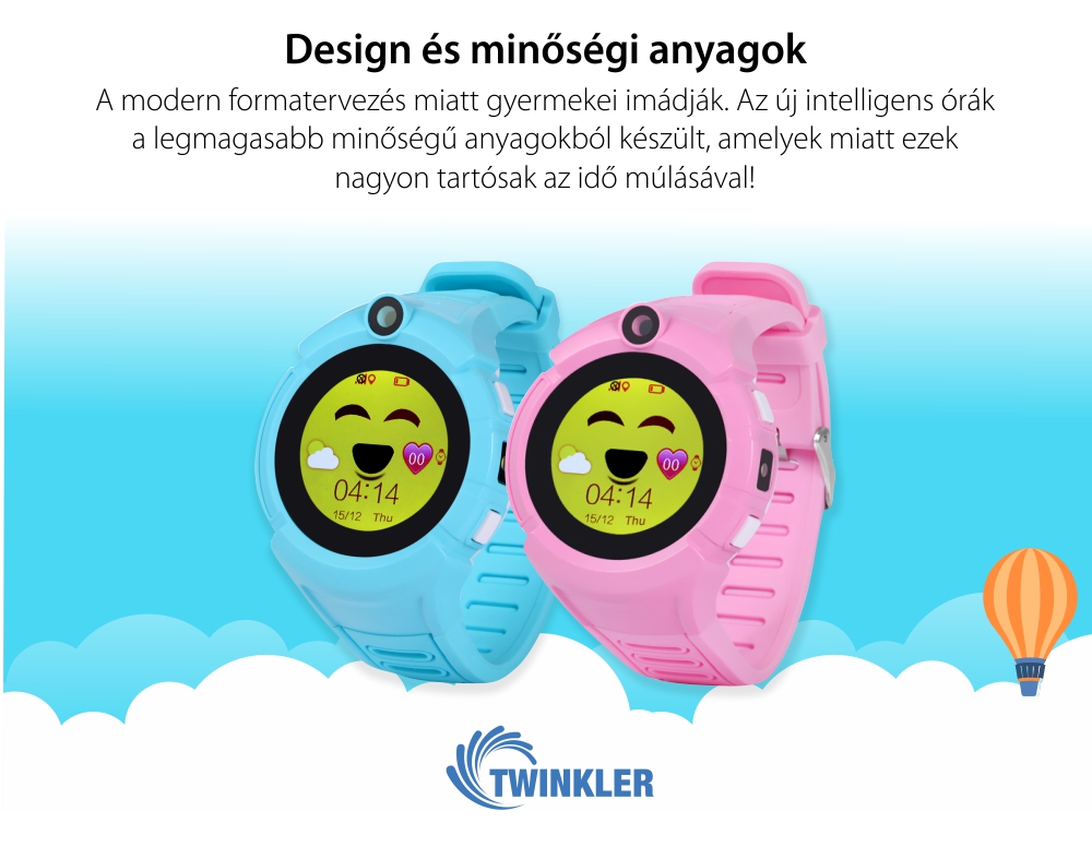 Okosóra gyerekeknek Twinkler TKY-G610 Tárcsázási funkcióval, GPS nyomkövetővel, Kamera, Zseblámpa, Lépésszámláló, SOS, Rózsaszín