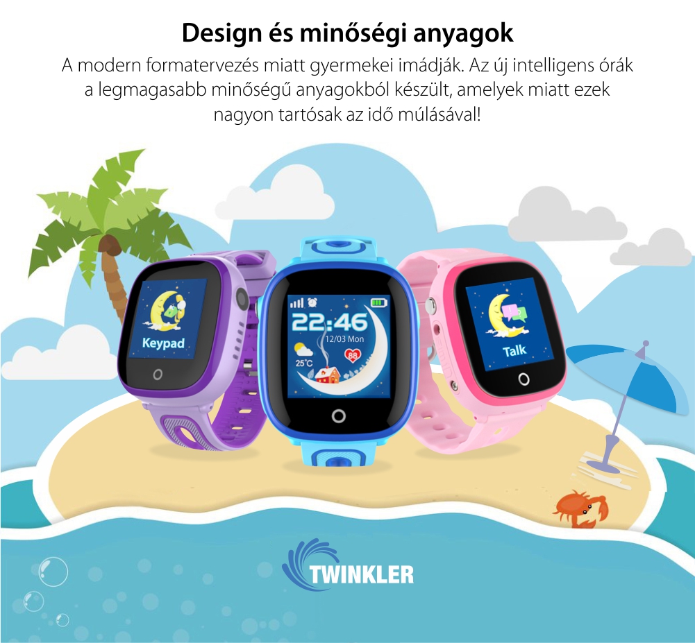 Okosóra gyerekeknek Twinkler TKY-DF31 Tárcsázási funkcióval, GPS nyomkövető, Kamera, Lépésszámláló, SOS, IP54, Lila