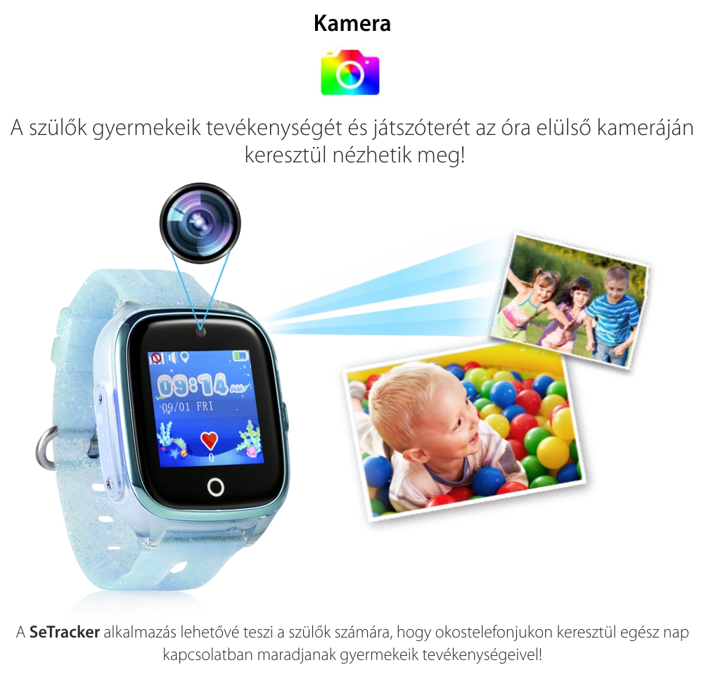 Promóciós csomag Gyerekóra + Üvegvédő fólia  Xkids X10 telefon funkcióval, GPS helymeghatározás, Hívásfigyelés, Kamera, Lépésszámláló, SOS, IP54, Kék