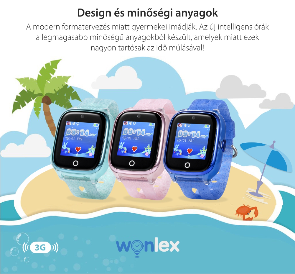 Okosóra gyerekeknek Wonlex KT01 Wi-Fi, 2023-as modell, Telefon funkcióval, GPS helymeghatározással, Kamerával, Lépésszámlálóval, SOS, IP54, Rózsaszín