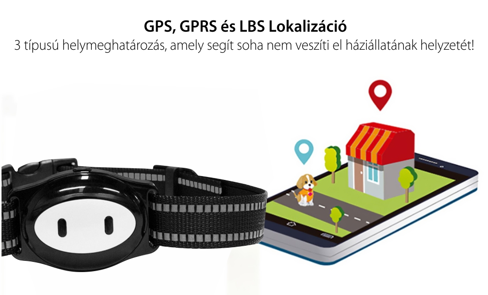 Nyomkövető nyakörv PT-02 állatoknak, Helymeghatározás GPS, GPRS, WiFi, LBS, SIM-kártya Slot, Fekete-Szürke