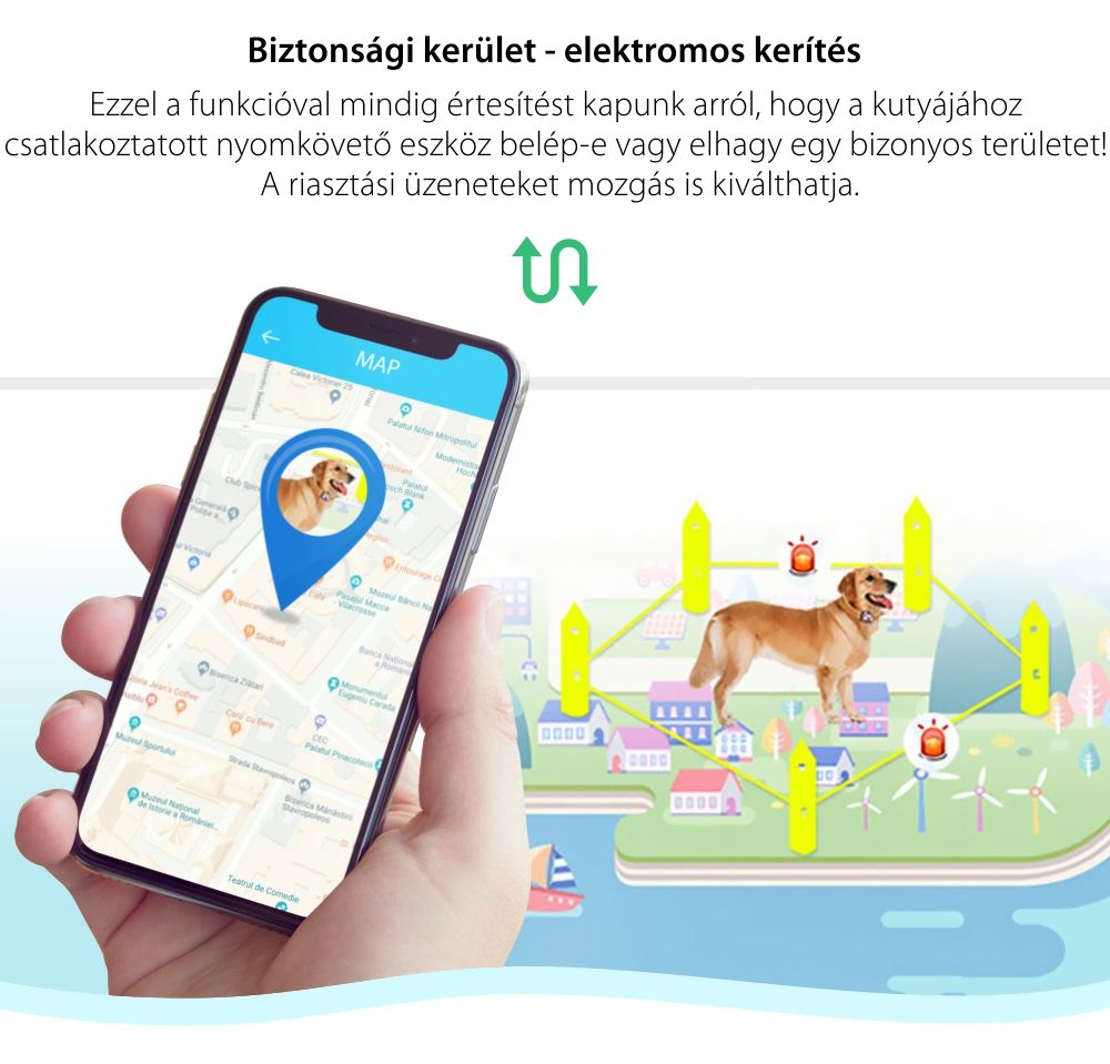 Nyomkövető nyakörv PT-02 állatoknak, Helymeghatározás GPS, GPRS, WiFi, LBS, SIM-kártya Slot, Fekete-Szürke