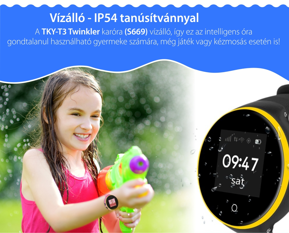 Okosóra gyerekeknek Twinkler TKY-S669 Tárcsázási funkcióval, GPS nyomkövetővel, Kamera, Lépésszámláló, SOS, Vízálló, Türkiz