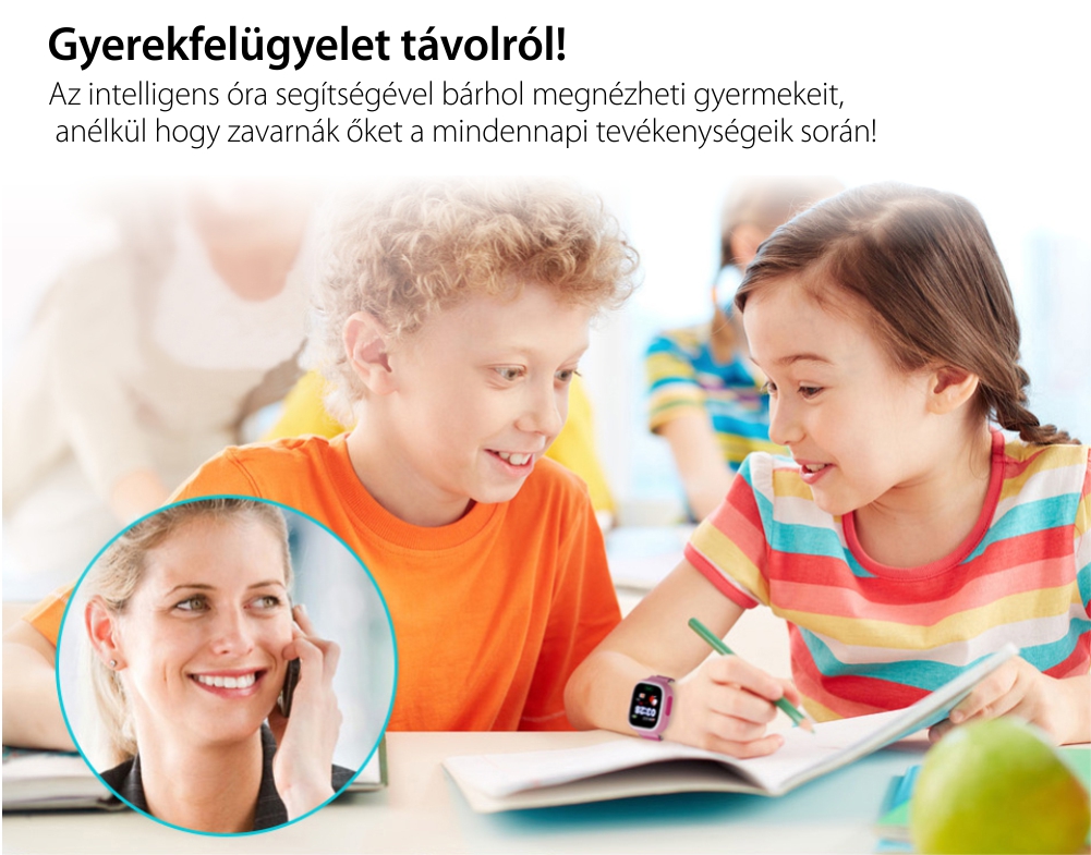 Okosóra gyerekeknek Wonlex GW100 Tárcsázási funkcióval, GPS nyomkövető, Lépésszámláló, SOS, Fehér