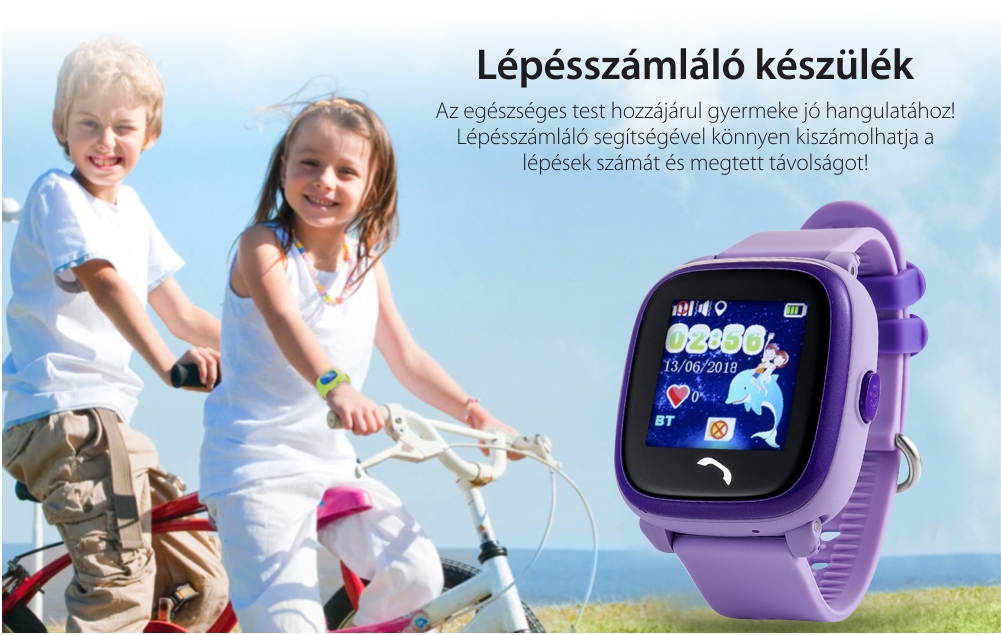 Okosóra gyerekeknek Twinkler TKY-DF25 Tárcsázási funkcióval, GPS nyomkövetővel, Lépésszámláló, SOS, IP54 – Lila