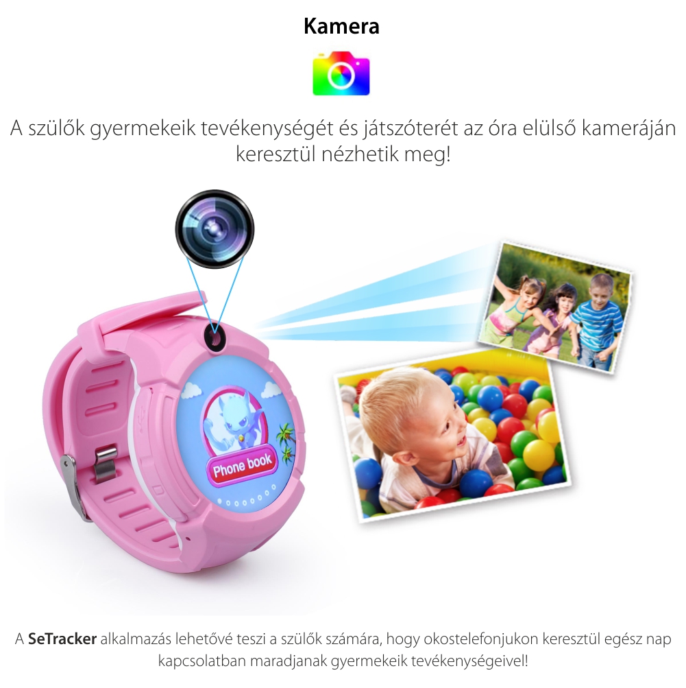 Promóciós csomag 2 Okosóra gyerekeknek Wonlex GW600-Q360 Tárcsázási funkcióval, GPS nyomkövető, Kamera, Zseblámpa, Lépésszámláló, SOS, Rózsaszín-Bleu