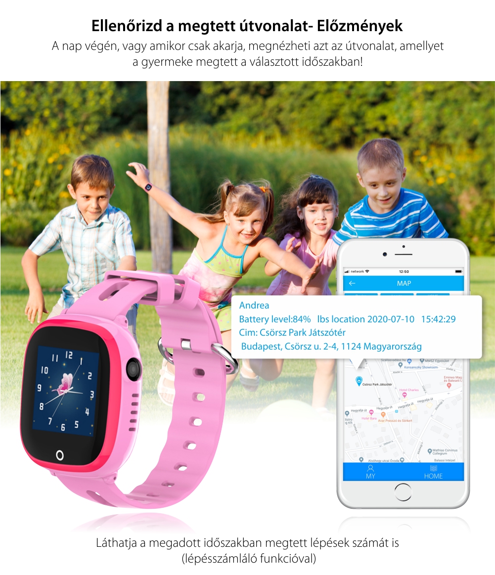 Okosóra gyerekeknek Twinkler TKY-DF31 Tárcsázási funkcióval, GPS nyomkövető, Kamera, Lépésszámláló, SOS, IP54, Rózsaszín
