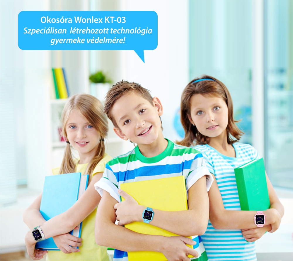 Promóciós csomag 2Db. Okosóra gyerekeknek Wonlex KT03 Modell 2023, Tárcsázási funkcióval, GPS nyomkövető, Kamera, Lépésszámláló, SOS, IP54, Rózsaszín-Kék