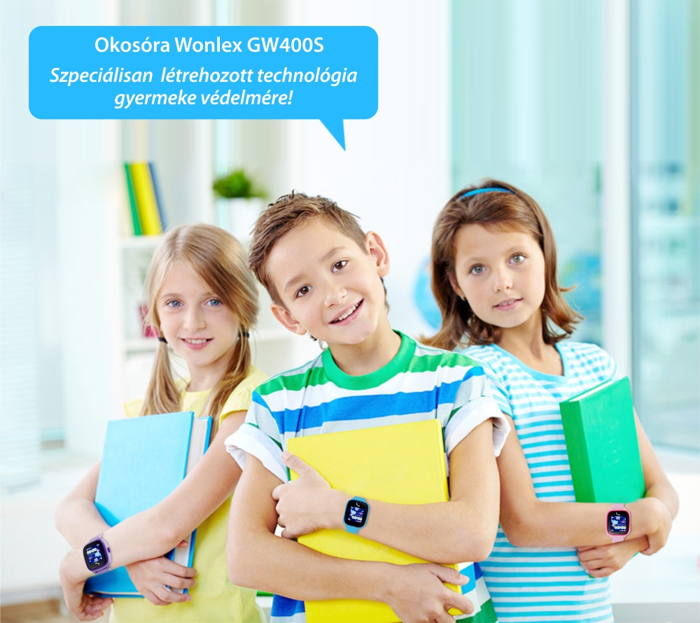 Okosóra gyerekeknek Wonlex GW400S WiFi Modell 2023, Tárcsázási funkcióval, GPS nyomkövető, Lépésszámláló, SOS, IP54, Fekete