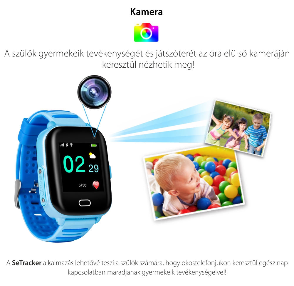Okosóra gyerekeknek Wonlex KT02 Tárcsázási funkcióval, GPS nyomkövető, 3G, Kamera, IP54, Android, Kék