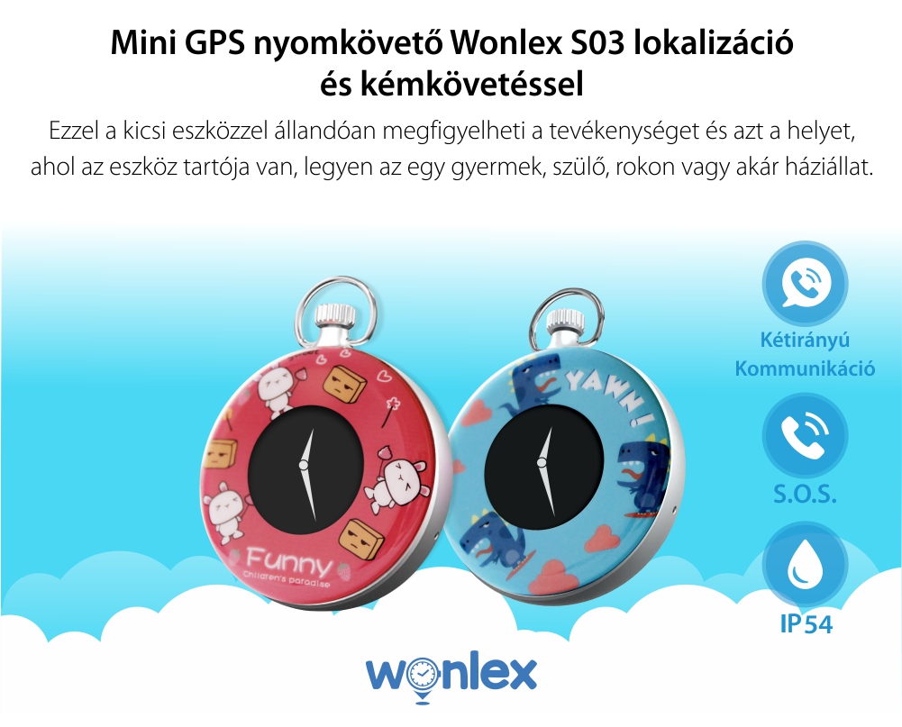 Mini GPS nyomkövető Wonlex S03 Digitális órával, Helymeghatározással és megfigyeléssel – Piros