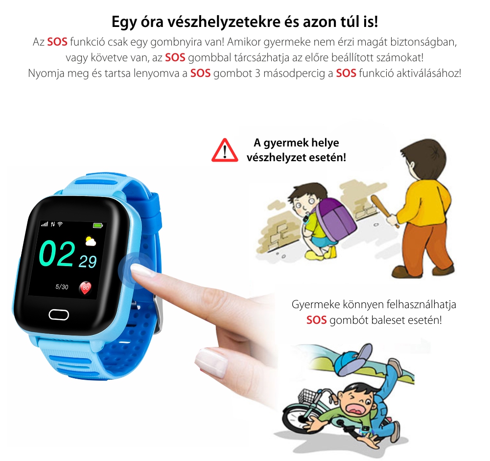 Okosóra gyerekeknek Wonlex KT02 Tárcsázási funkcióval, GPS nyomkövető, 3G, Kamera, IP54, Android, Kék