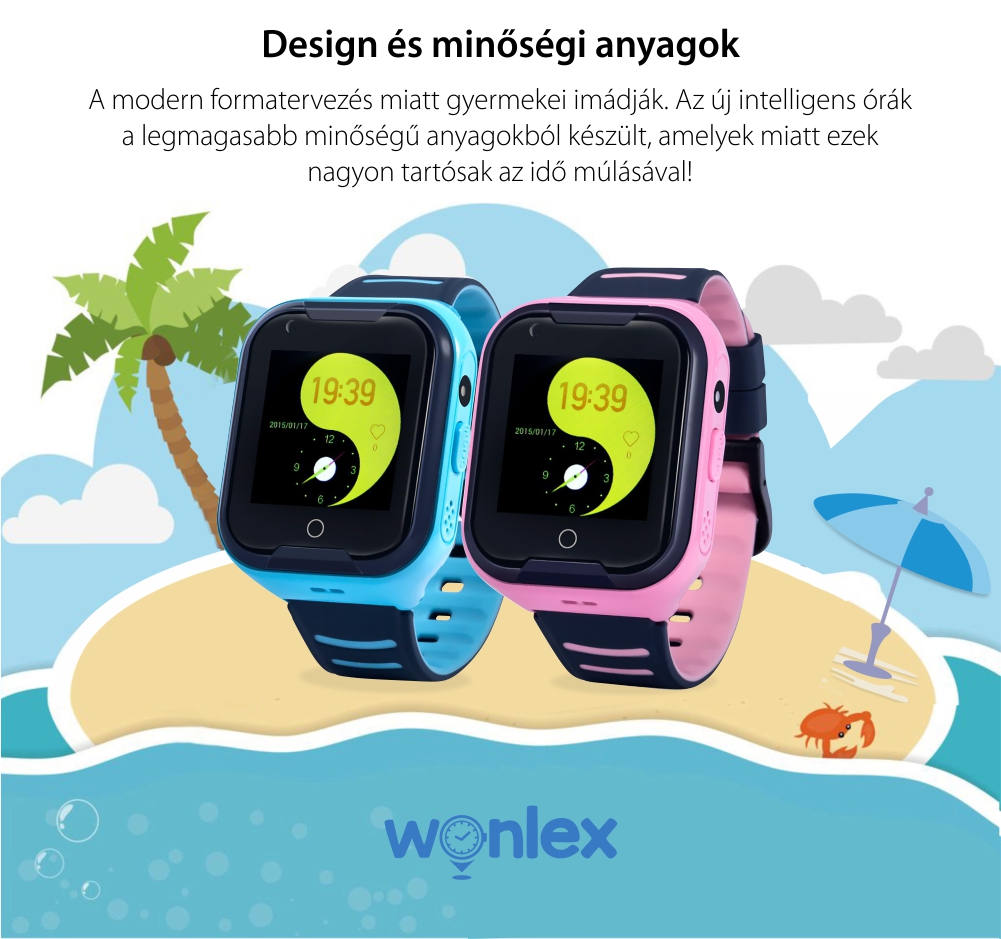 Okosóra gyerekeknek Wonlex KT11 telefon funkcióval, Videohívással, GPS helymeghatározással, Kamera, Lépésszámláló, Zseblámpa, SOS, IP54, 4G – Kék