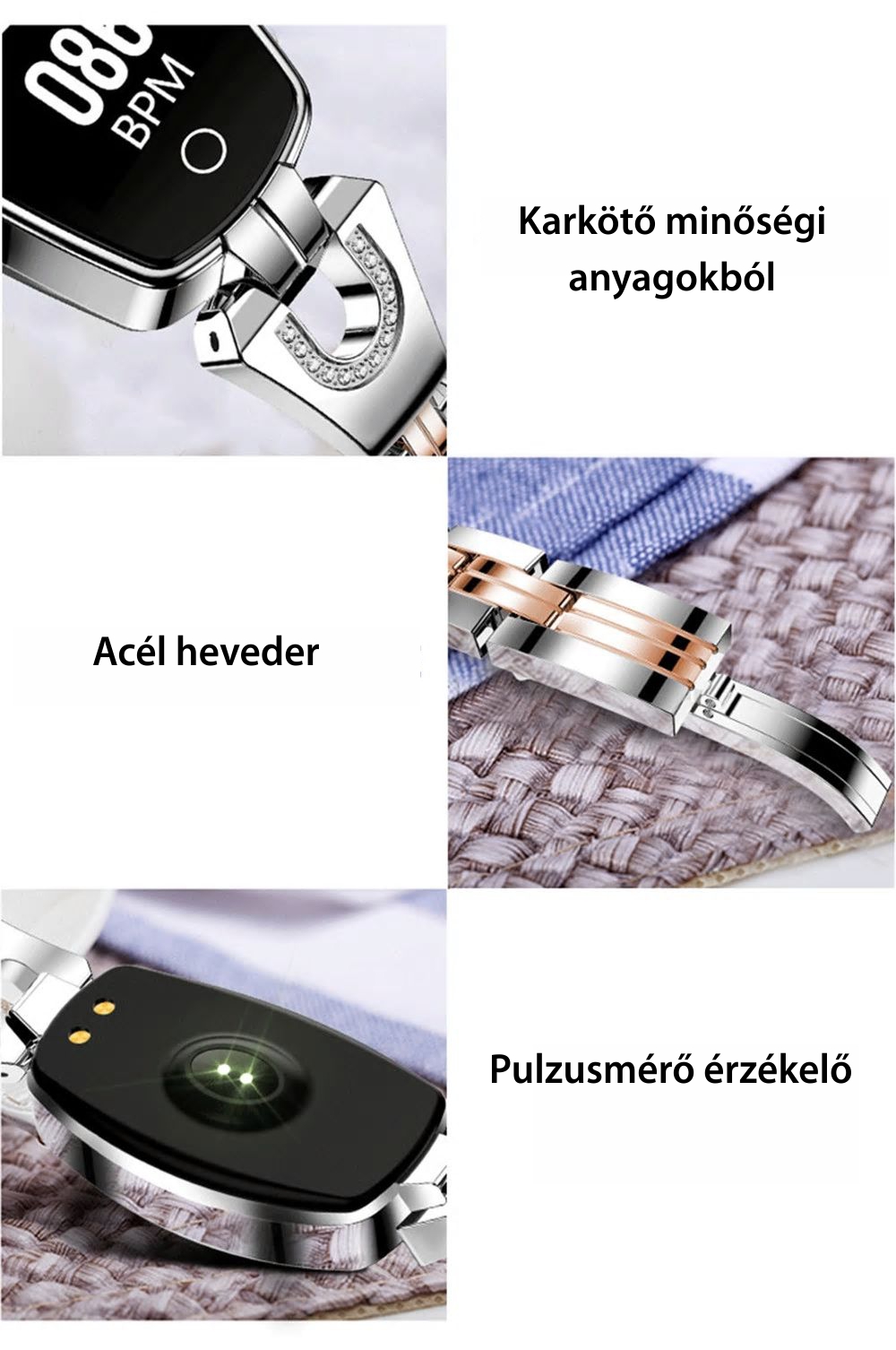 Okosóra fitnesz H8 Pulzusmérő funkció, Vérnyomásmérő funkció, Értesítések, Lépésszámláló, Bluetooth, Fém, Fekete