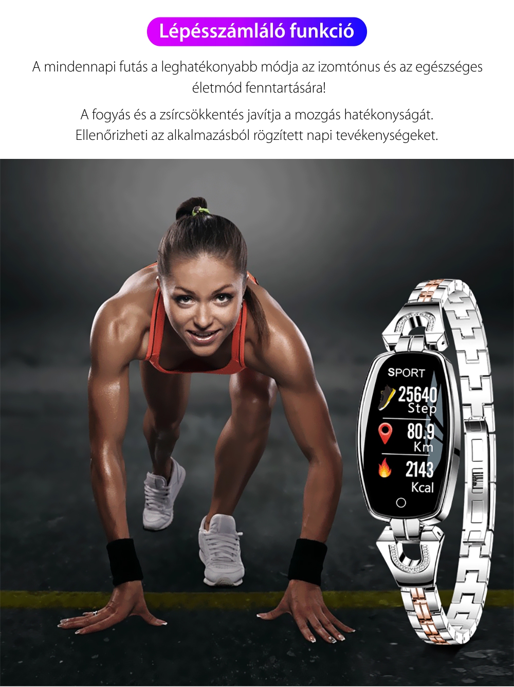 Okosóra fitnesz H8 Pulzusmérő funkció, Vérnyomásmérő funkció, Értesítések, Lépésszámláló, Bluetooth, Fém, Fekete