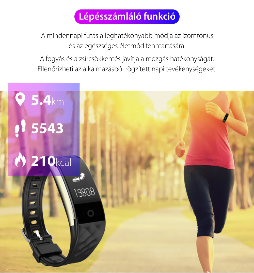 Intelligens fitnesz karkötő S2 Pulzusmérővel, Értesítések, Lépésszámláló, Bluetooth, Fehér