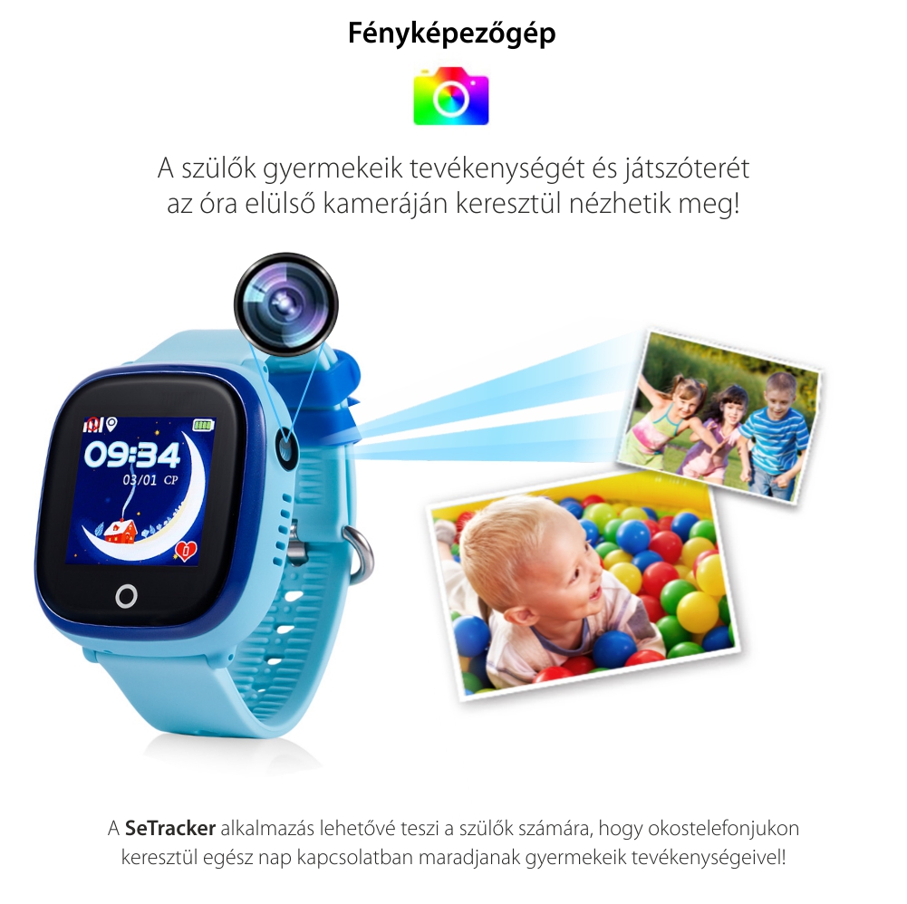 Okosóra gyerekeknek GW400X Wonlex Tárcsázási funkcióval, GPS nyomkövető, Kamera, Lépésszámláló, SOS, IP54, Fekete