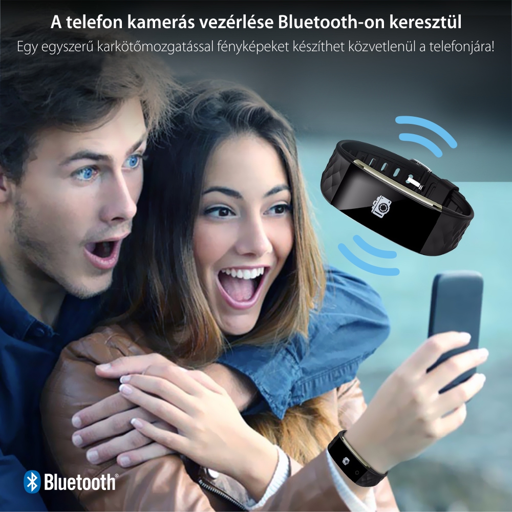 Intelligens fitnesz karkötő S2 Pulzusmérővel, Értesítések, Lépésszámláló, Bluetooth, Fekete