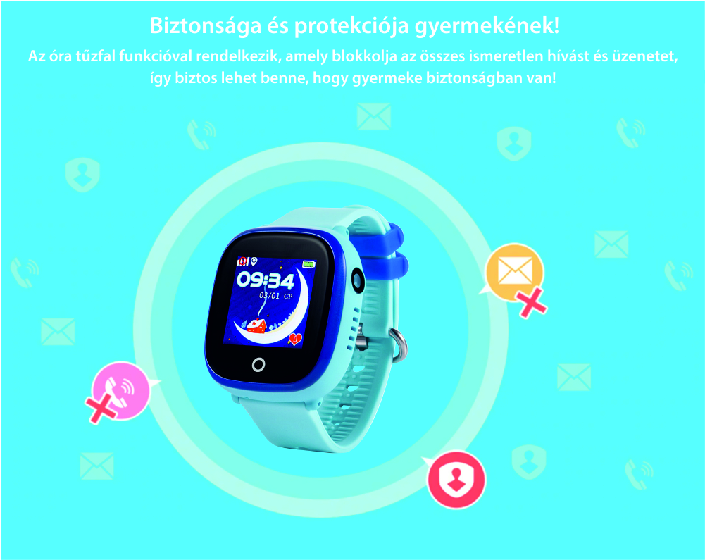 Okosóra gyerekeknek GW400X Wonlex Tárcsázási funkcióval, GPS nyomkövető, Kamera, Lépésszámláló, SOS, IP54, Fekete