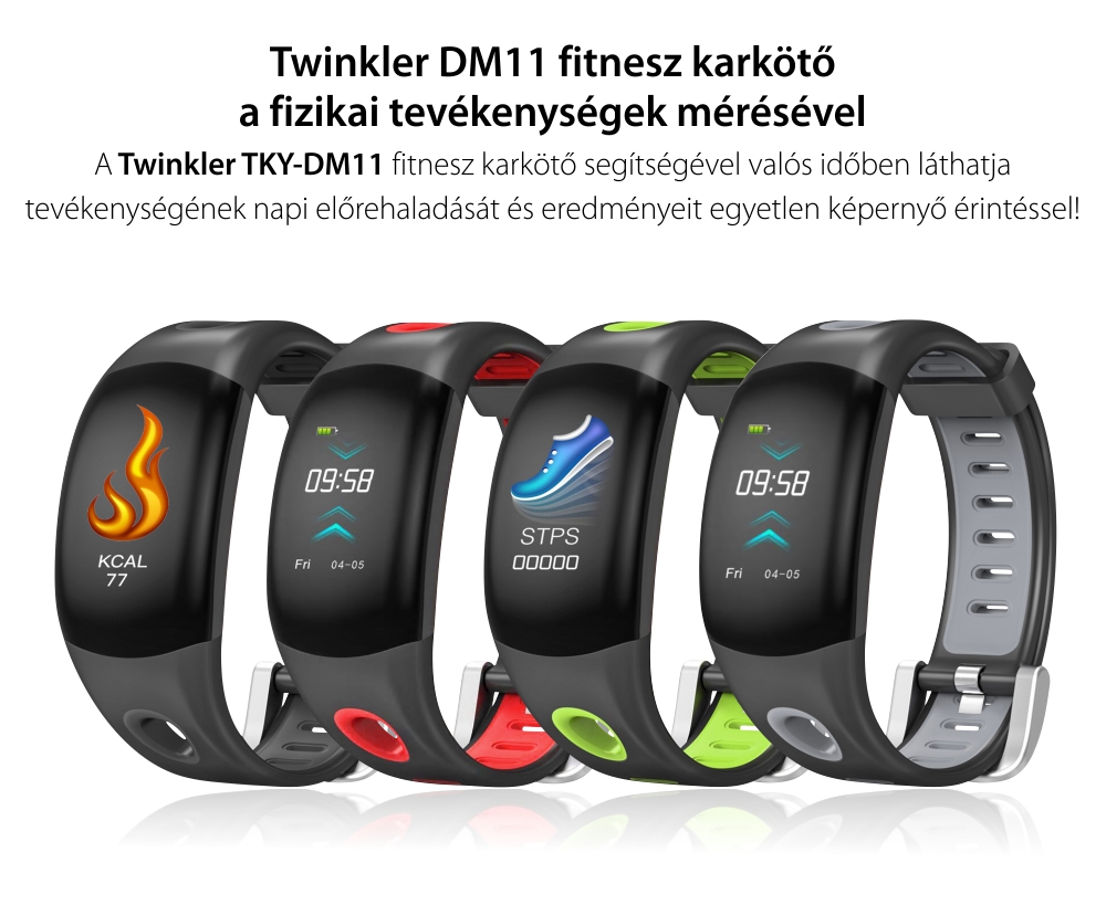 Intelligens fitnesz karkötő TKY-DM11 Pulzusmérő funkció, Alvásfigyelő, Lépésszámláló, Értesítések, Szürke