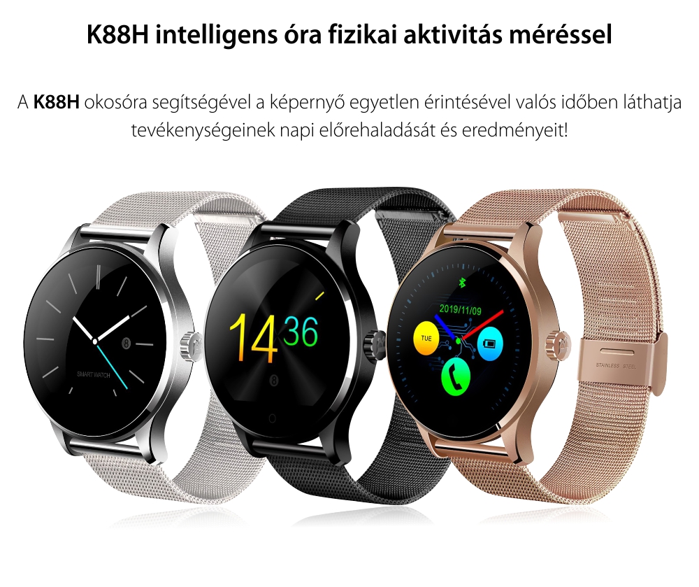 Okosóra TKY-K88H Bluetooth Tárcsázási funkcióval, Impulzusérzékelő, Alvásmonitor, Értesítésekkel, Lépésszámláló, Ezüst színű
