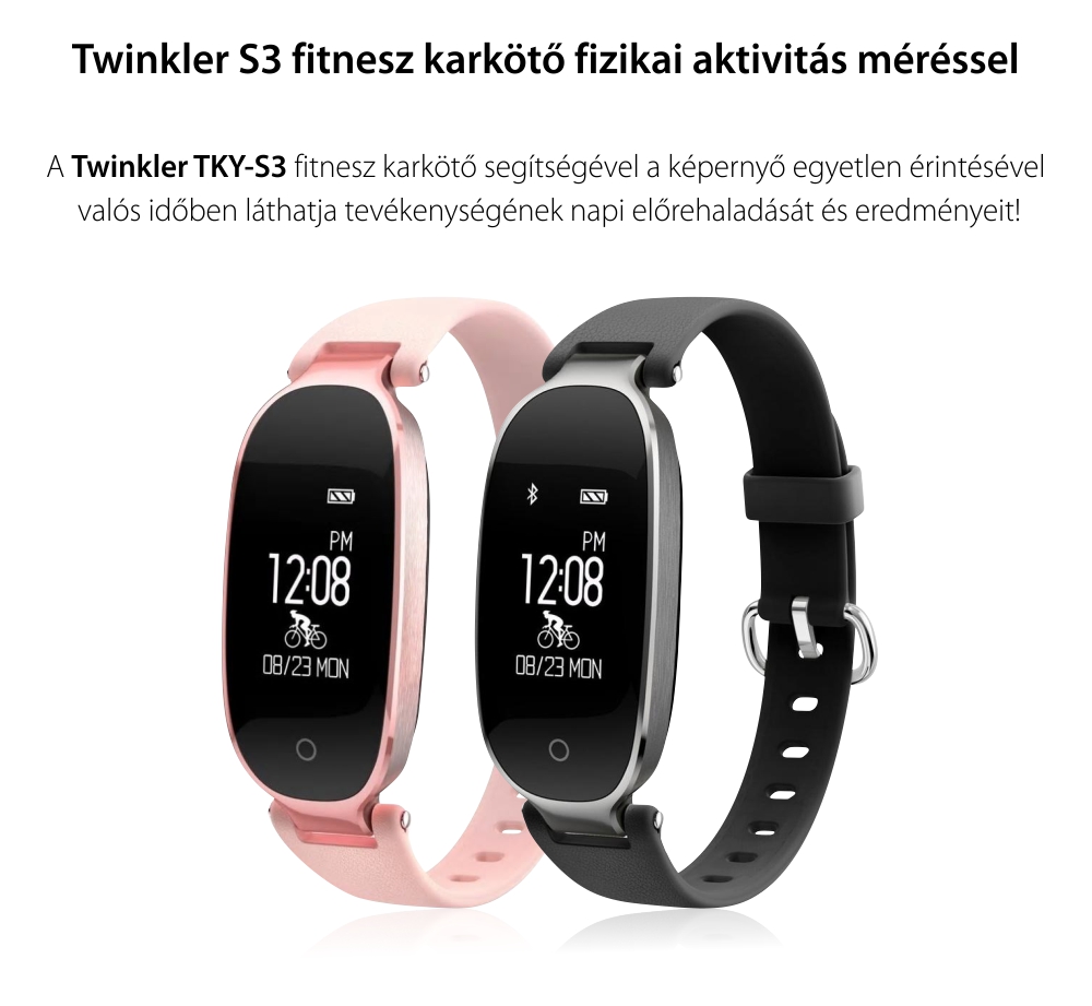 Intelligens fitnesz karkötő TKY-S3 Pulzusmérő funkció, Vérnyomásmérő funkció, Alvásfigyelés, Lépésszámláló, Értesítések, Arany színű