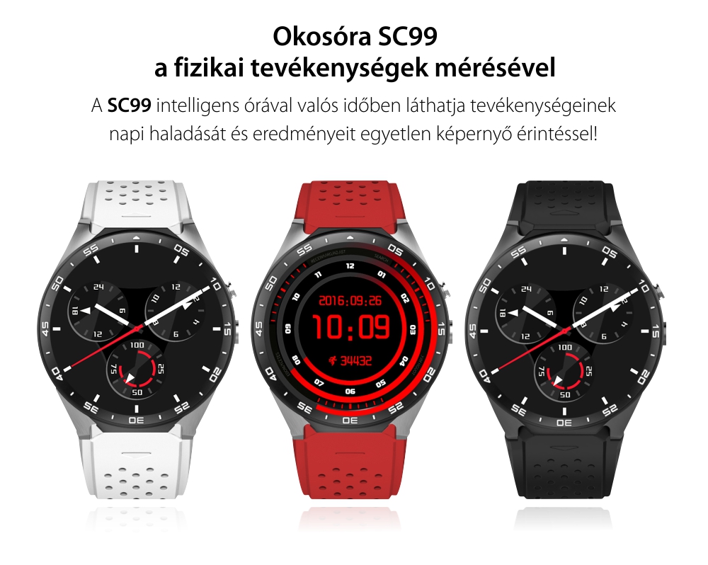 Okosóra S99C Tárcsázás funkcióval, Impulzus érzékelő, Kamera, Értesítések, Lépésszámláló, GPS, WiFi, Belső memória 2GB, 3G, Android, Piros