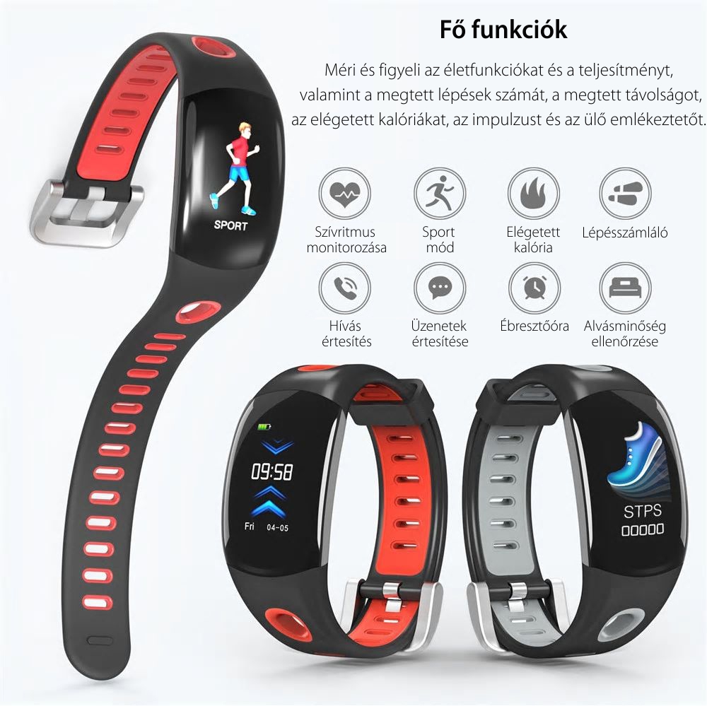 Intelligens fitnesz karkötő TKY-DM11 Pulzusmérő funkció, Alvásfigyelő, Lépésszámláló, Értesítések, Szürke