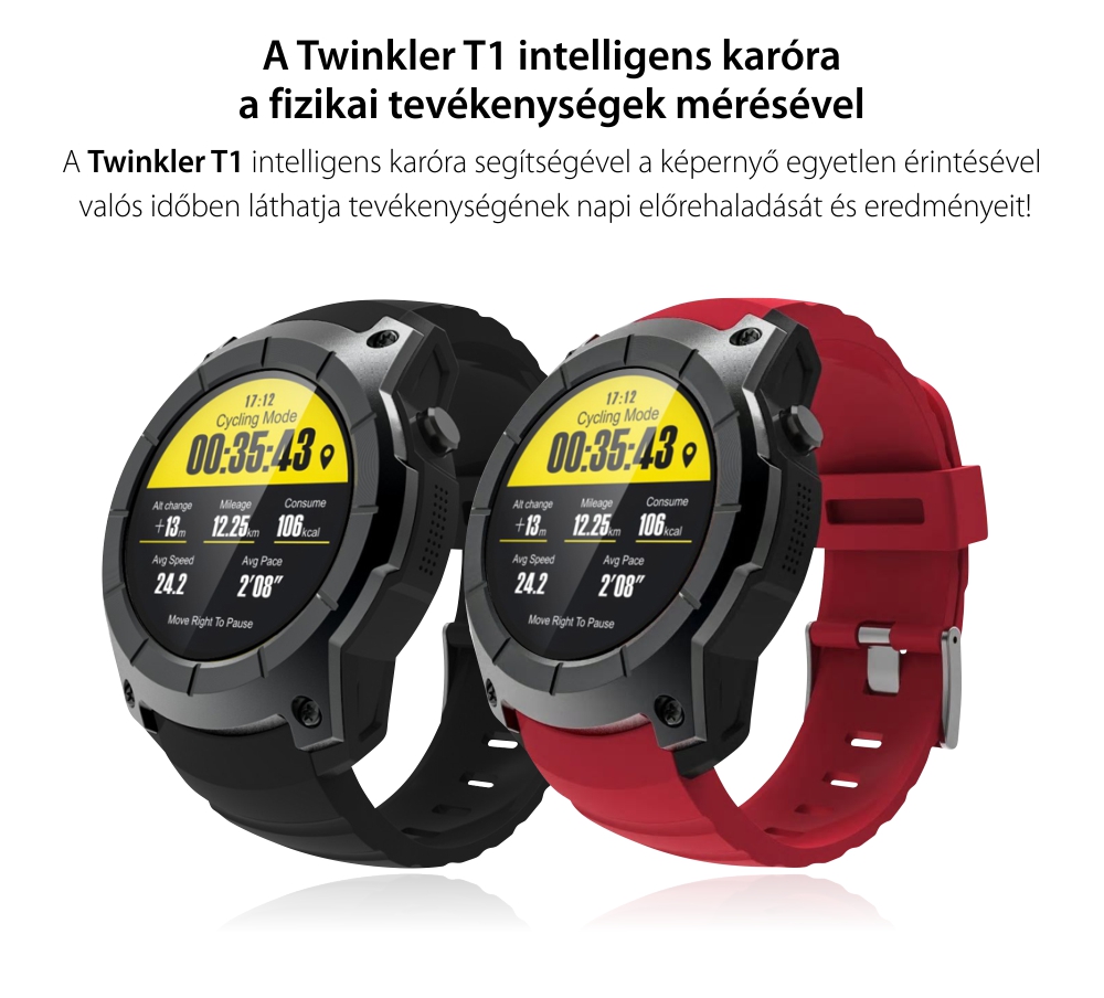 Okosóra TKY-T1 Tárcsázási funkcióval, pulzusszám, GPS, Barométer, Lépésszámláló, Piros