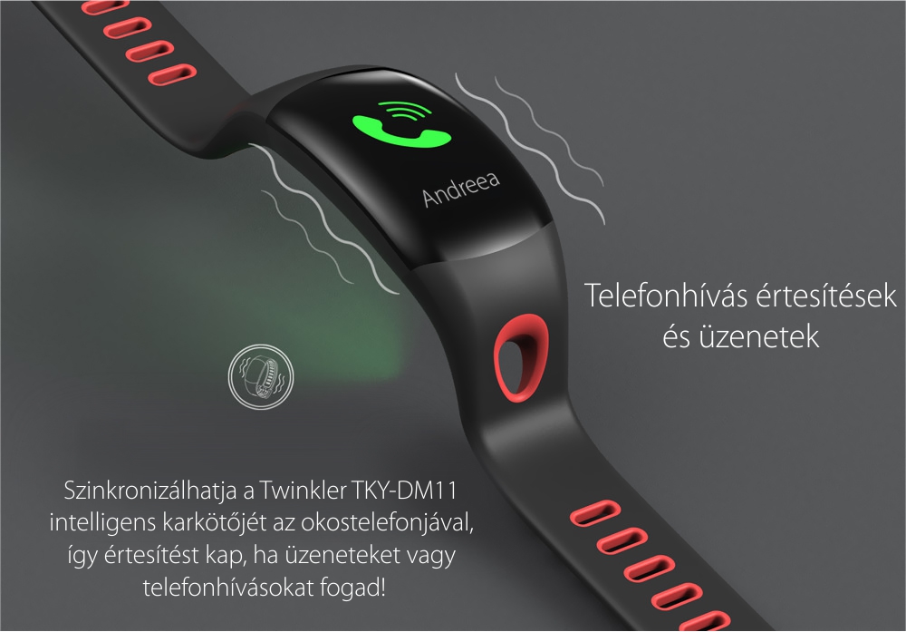 Intelligens fitnesz karkötő TKY-DM11 Pulzusmérő funkció, Alvásfigyelő, Lépésszámláló, Értesítések, Szürke