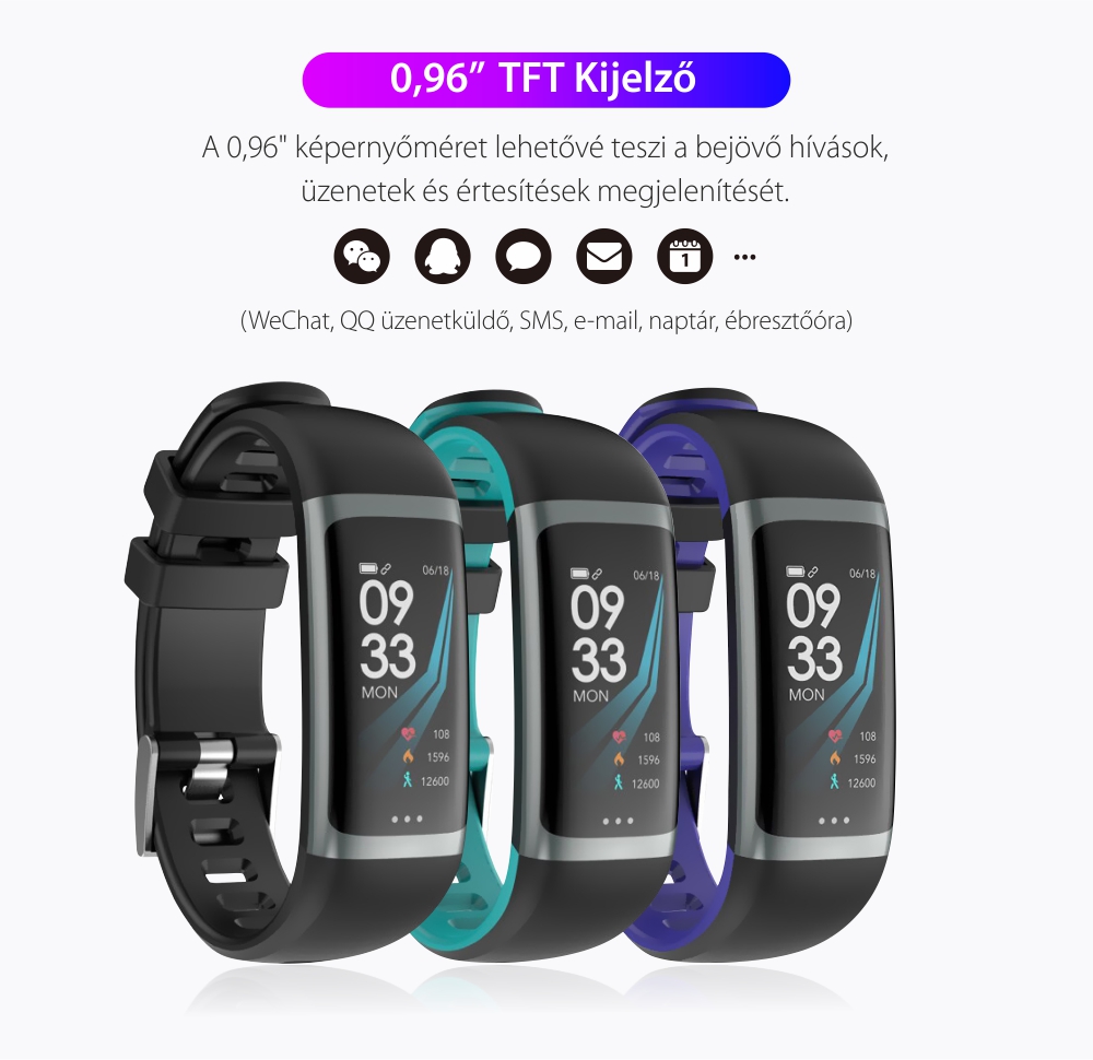 Intelligens fitnesz karkötő G26 Alvásfigyelősel, Pulzusmérő funkció, Vérnyomásmérő funkció, Időzítővel, Lépésszámláló, IP54, Piros