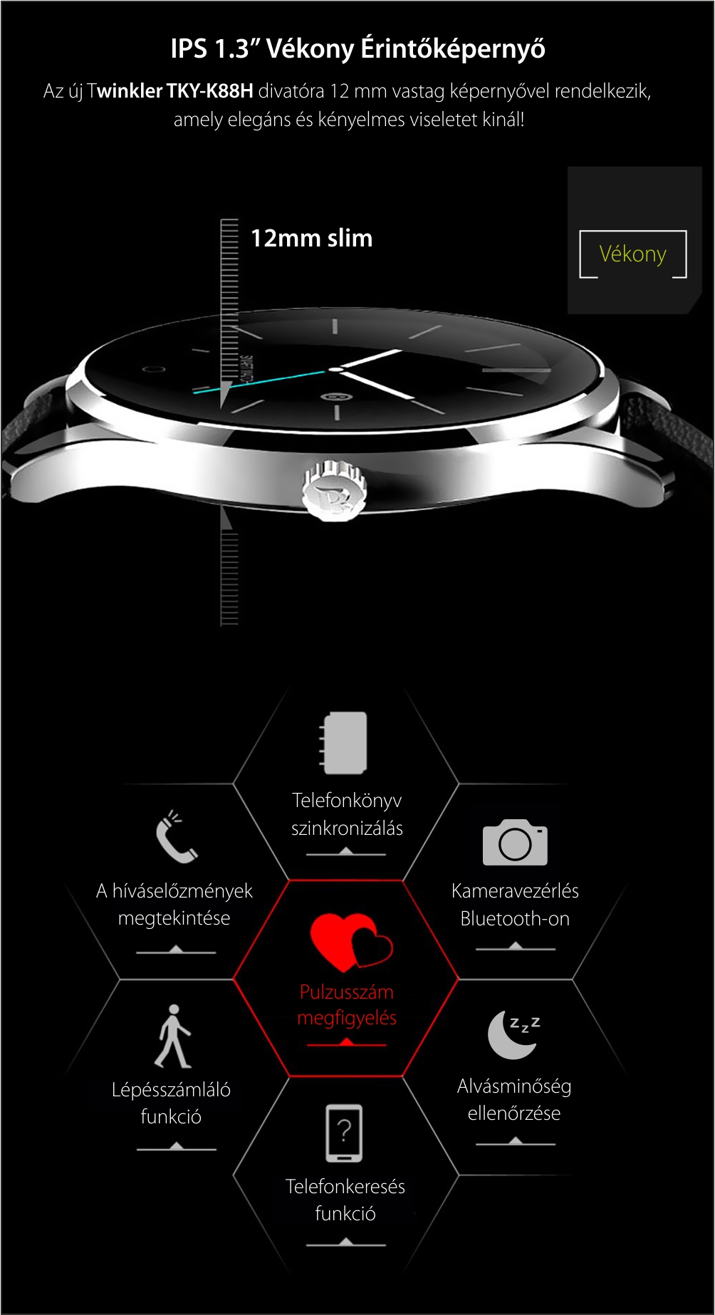 Okosóra TKY-K88H Bluetooth Tárcsázási funkcióval, Impulzusérzékelő, Alvásmonitor, Értesítésekkel, Lépésszámláló, Ezüst színű