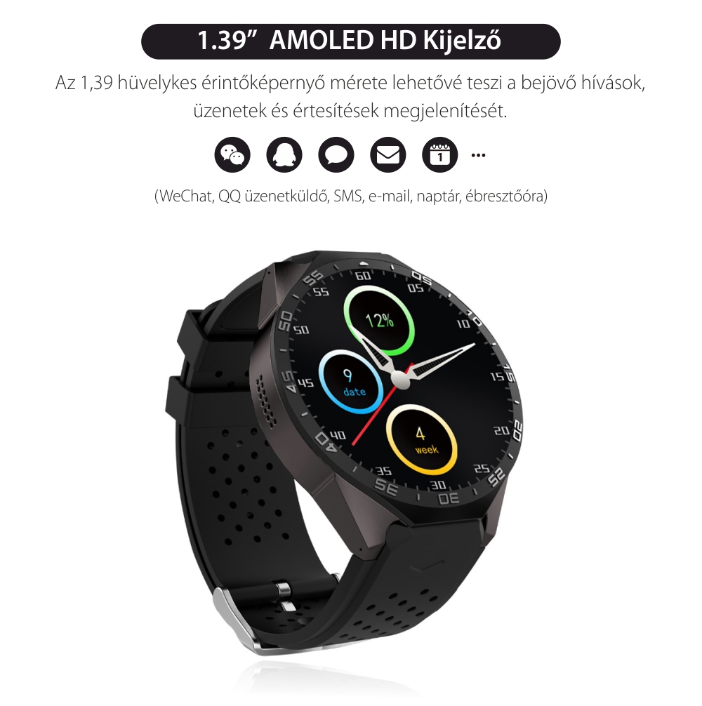 Okosóra S99C Tárcsázás funkcióval, Impulzus érzékelő, Kamera, Értesítések, Lépésszámláló, GPS, WiFi, Belső memória 2GB, 3G, Android, Fekete