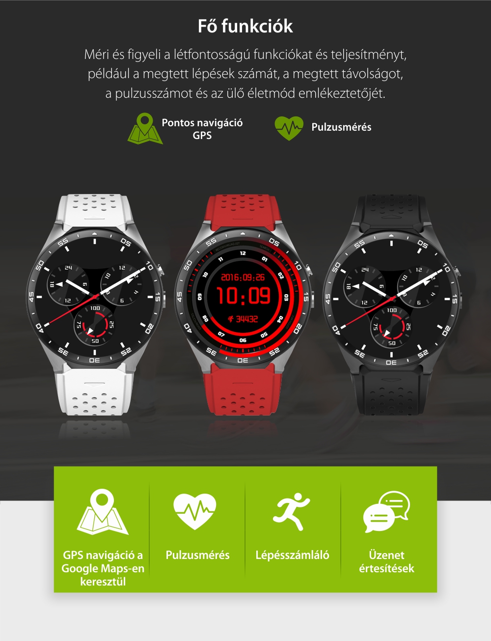 Okosóra S99C Tárcsázás funkcióval, Impulzus érzékelő, Kamera, Értesítések, Lépésszámláló, GPS, WiFi, Belső memória 2GB, 3G, Android, Fekete