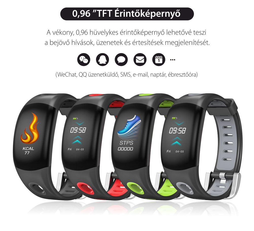 Intelligens fitnesz karkötő TKY-DM11 Pulzusmérő funkció, Alvásfigyelő, Lépésszámláló, Értesítések, Szürke