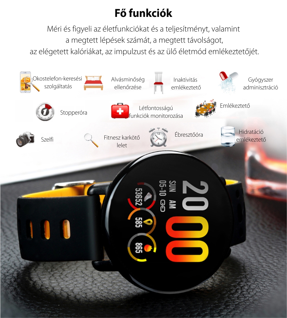 Intelligens fitnesz karkötő TKY-K1 Pulzusmérő funkció, Vérnyomásmérő funkció, Alvásfigyelő, Lépésszámláló, Értesítések, Piros