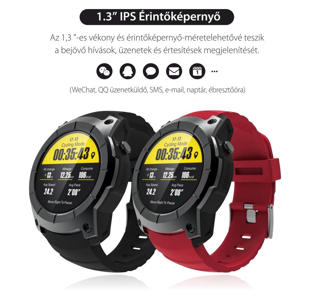 Okosóra TKY-T1 Tárcsázási funkcióval, pulzusszám, GPS, Barométer, Lépésszámláló, Piros