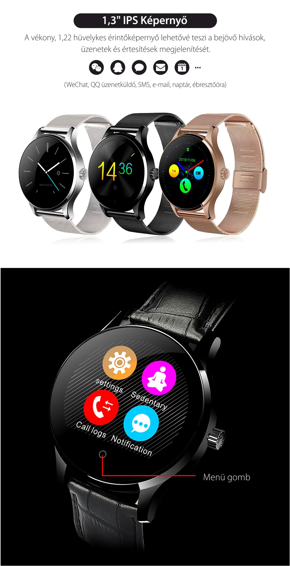 Okosóra TKY-K88H Bluetooth Tárcsázási funkcióval, Impulzusérzékelő, Alvásmonitor, Értesítésekkel, Lépésszámláló, Ezüst színű