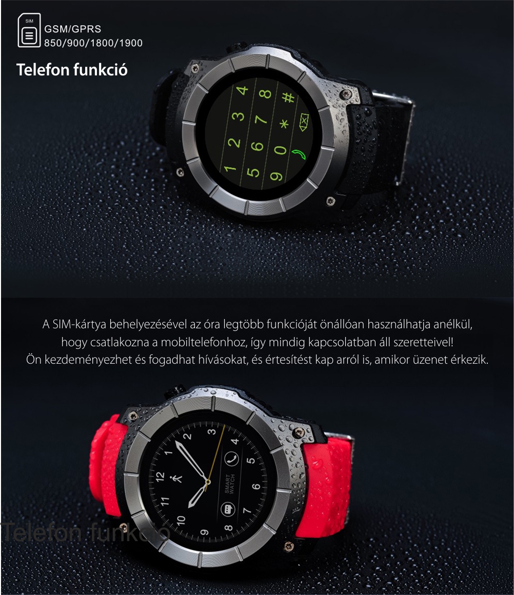 Okosóra TKY-T1 Tárcsázási funkcióval, pulzusszám, GPS, Barométer, Lépésszámláló, Piros