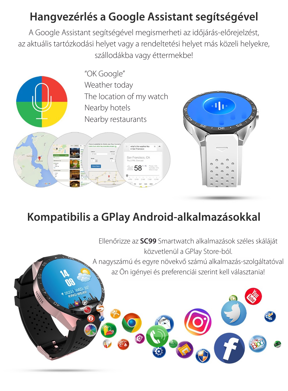 Okosóra S99C Tárcsázás funkcióval, Impulzus érzékelő, Kamera, Értesítések, Lépésszámláló, GPS, WiFi, Belső memória 2GB, 3G, Android, Piros