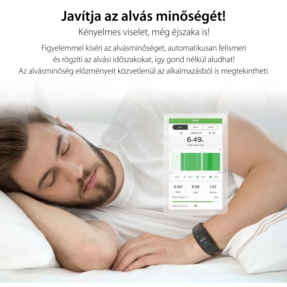 Intelligens fitnesz karkötő TKY-DM11 Pulzusmérő funkció, Alvásfigyelő, Lépésszámláló, Értesítések, Szürke
