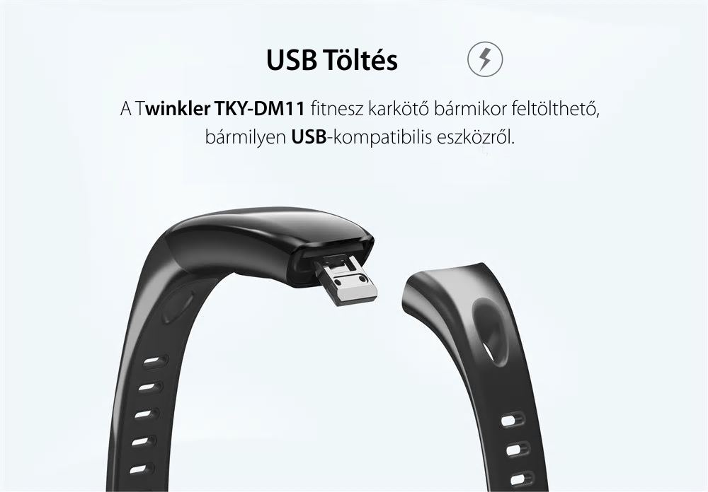 Intelligens fitnesz karkötő TKY-DM11 Pulzusmérő funkció, Alvásfigyelő, Lépésszámláló, Értesítések, Szürke