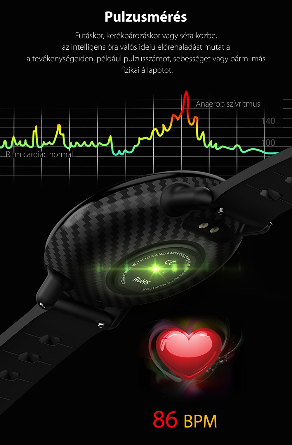 Intelligens fitnesz karkötő TKY-K1 Pulzusmérő funkció, Vérnyomásmérő funkció, Alvásfigyelő, Lépésszámláló, Értesítések, Piros