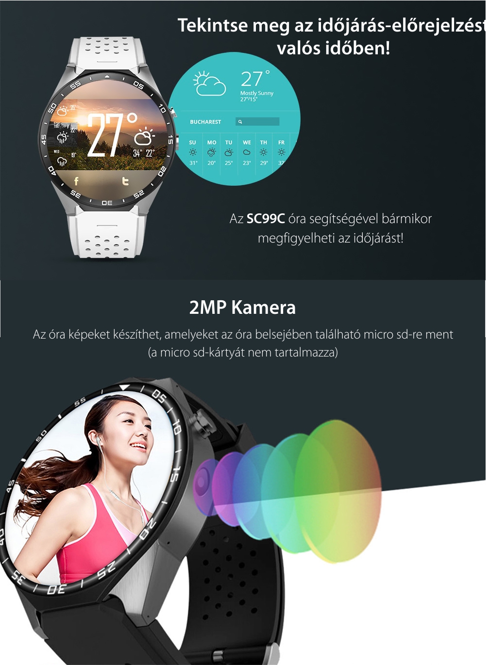 Okosóra S99C Tárcsázás funkcióval, Impulzus érzékelő, Kamera, Értesítések, Lépésszámláló, GPS, WiFi, Belső memória 2GB, 3G, Android, Fekete