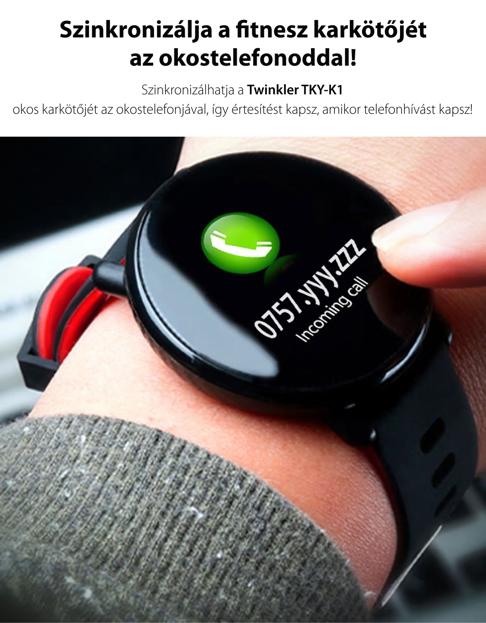 Intelligens fitnesz karkötő TKY-K1 Pulzusmérő funkció, Vérnyomásmérő funkció, Alvásfigyelő, Lépésszámláló, Értesítések, Piros