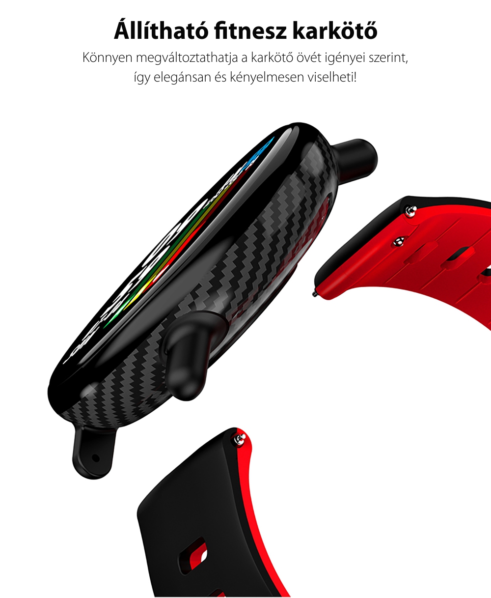 Intelligens fitnesz karkötő TKY-K1 Pulzusmérő funkció, Vérnyomásmérő funkció, Alvásfigyelő, Lépésszámláló, Értesítések, Piros