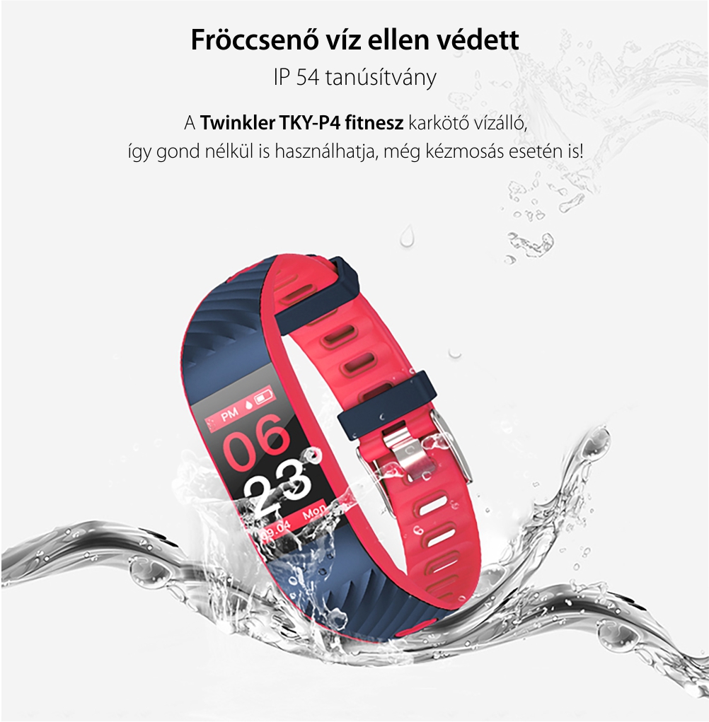 Intelligens fitnesz karkötő TKY-P4  Pulzusmérő funkció, Vérnyomásmérő funkció, Alvásfigyelő, Lépésszámláló, Értesítések, Narancssárga