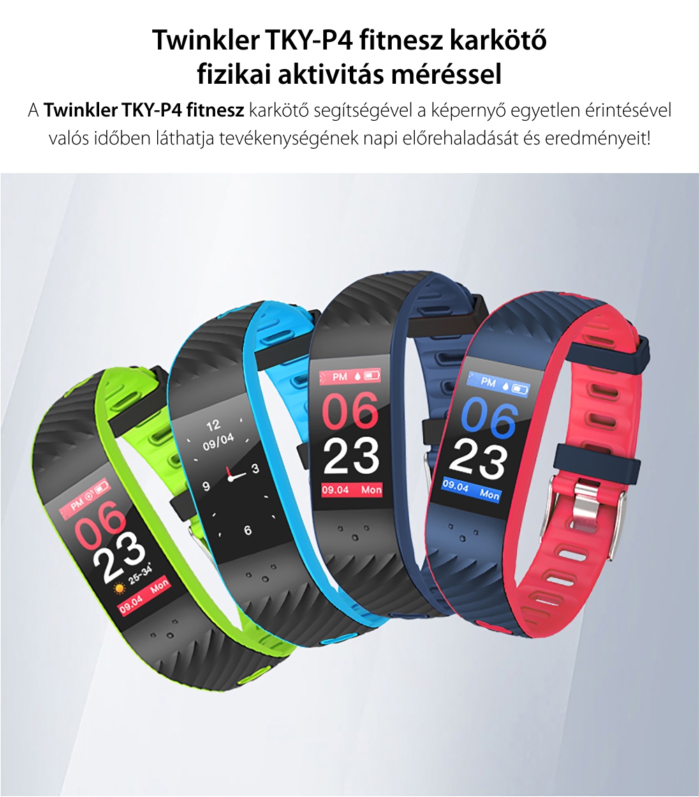 Intelligens fitnesz karkötő TKY-P4  Pulzusmérő funkció, Vérnyomásmérő funkció, Alvásfigyelő, Lépésszámláló, Értesítések, Narancssárga