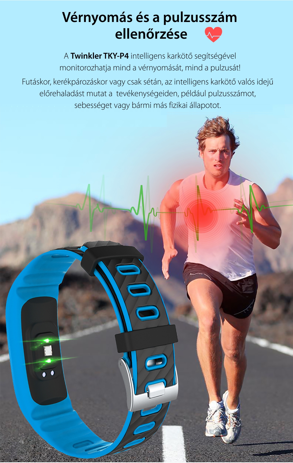 Intelligens fitnesz karkötő TKY-P4  Pulzusmérő funkció, Vérnyomásmérő funkció, Alvásfigyelő, Lépésszámláló, Értesítések, Narancssárga
