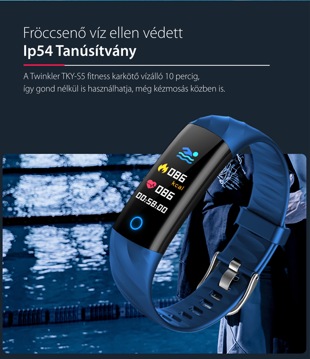 Intelligens fitnesz karkötő TKY-S5 Pulzusmérő funkció, Vérnyomásmérő funkció, Alvásfigyelés, Lépésszámláló, Értesítések, LED megvilágítás, Piros